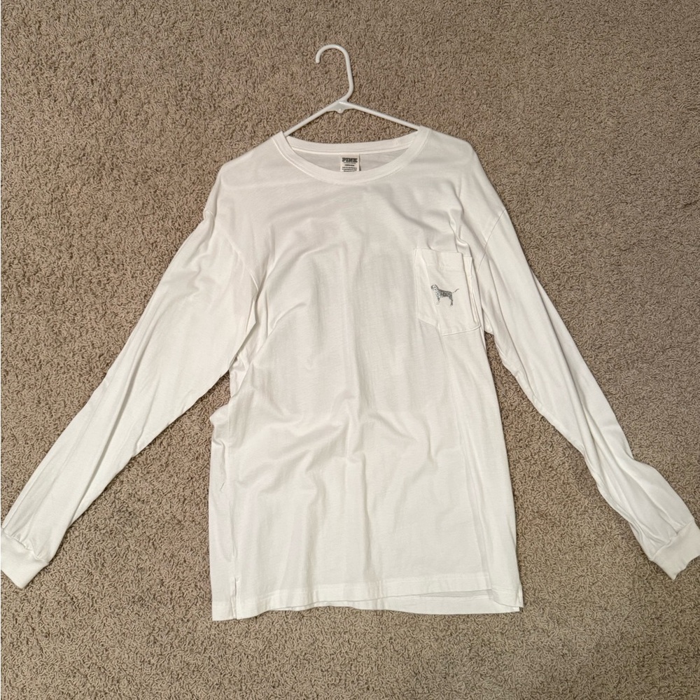 Victoria’s Secret Pink White Long Sleeve Glitter Shirt